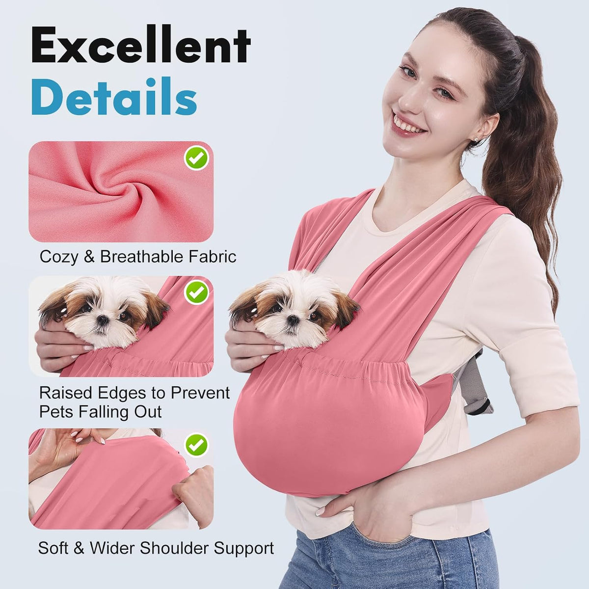Dog Sling Carrier for Small Pet, Adjustable Hands Free Front Backpack