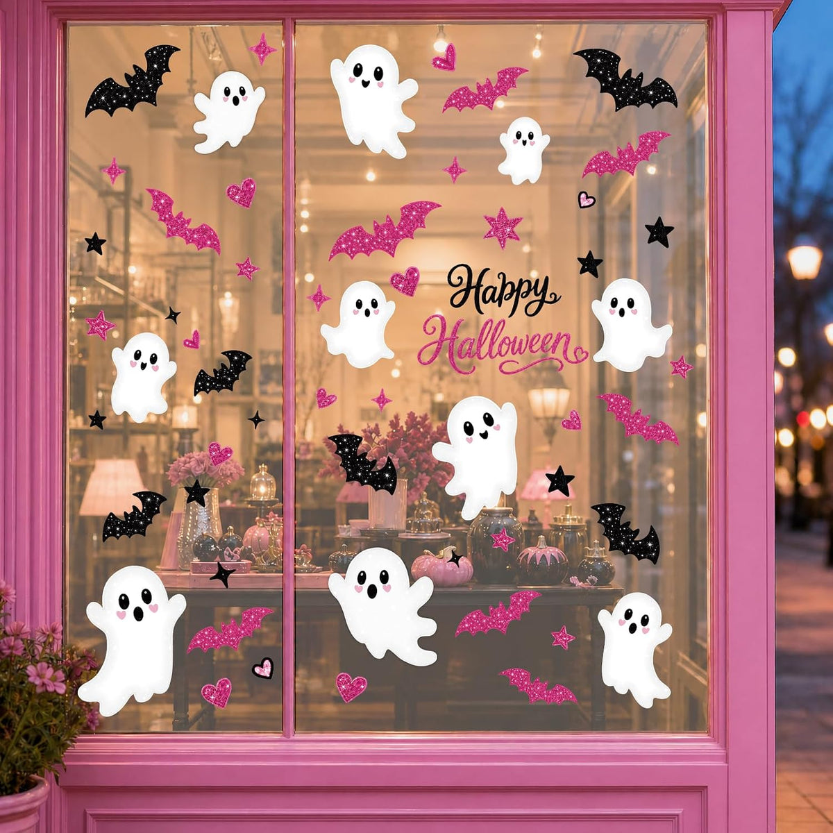 Pink Halloween Window Clings Decor Cute Ghost Stickers Decorations for Kids