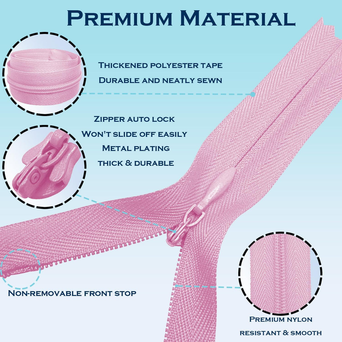 10PCS #3 8 Inch Pink Invisible Zippers for Sewing Skirts, Nylon Coil Bulk Zippers for Pocket, Pillow(Pink 8" 10PCS)