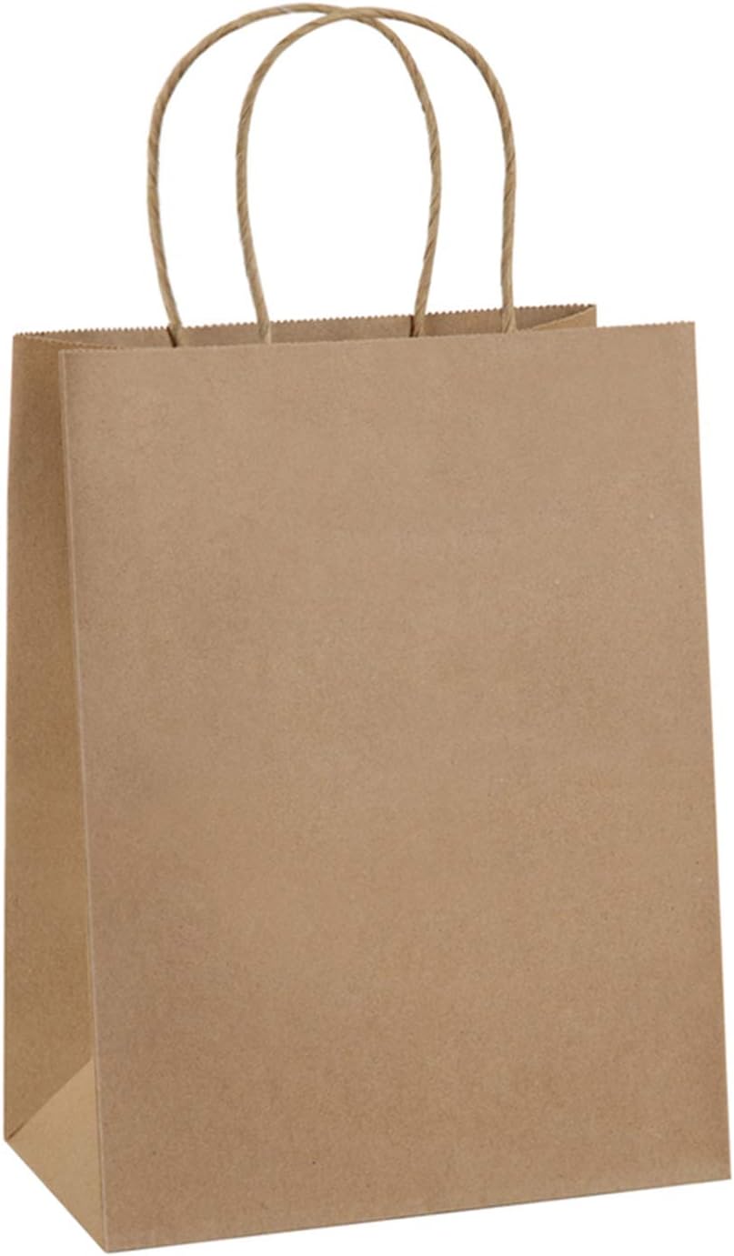 BagDream Gift Bags 8x4.25x10.5 100Pcs Brown Paper Gift Bags with Handles Bulk for Wedding, Party Favor, Grocery, Shopping, Retail, Merchandise Medium Kraft Paper Sacks