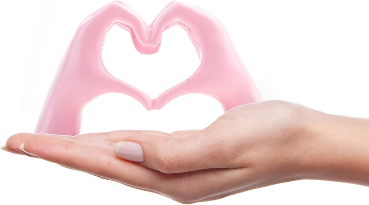 Small Heart Hands Sculpture Decor for Living Room Bedroom Bookshelf Coffe Table and Office Display, Love Finger Statue Modern Aesthetic Home Decor, Unique Gift for Wedding Christmas Birthday (Pink)