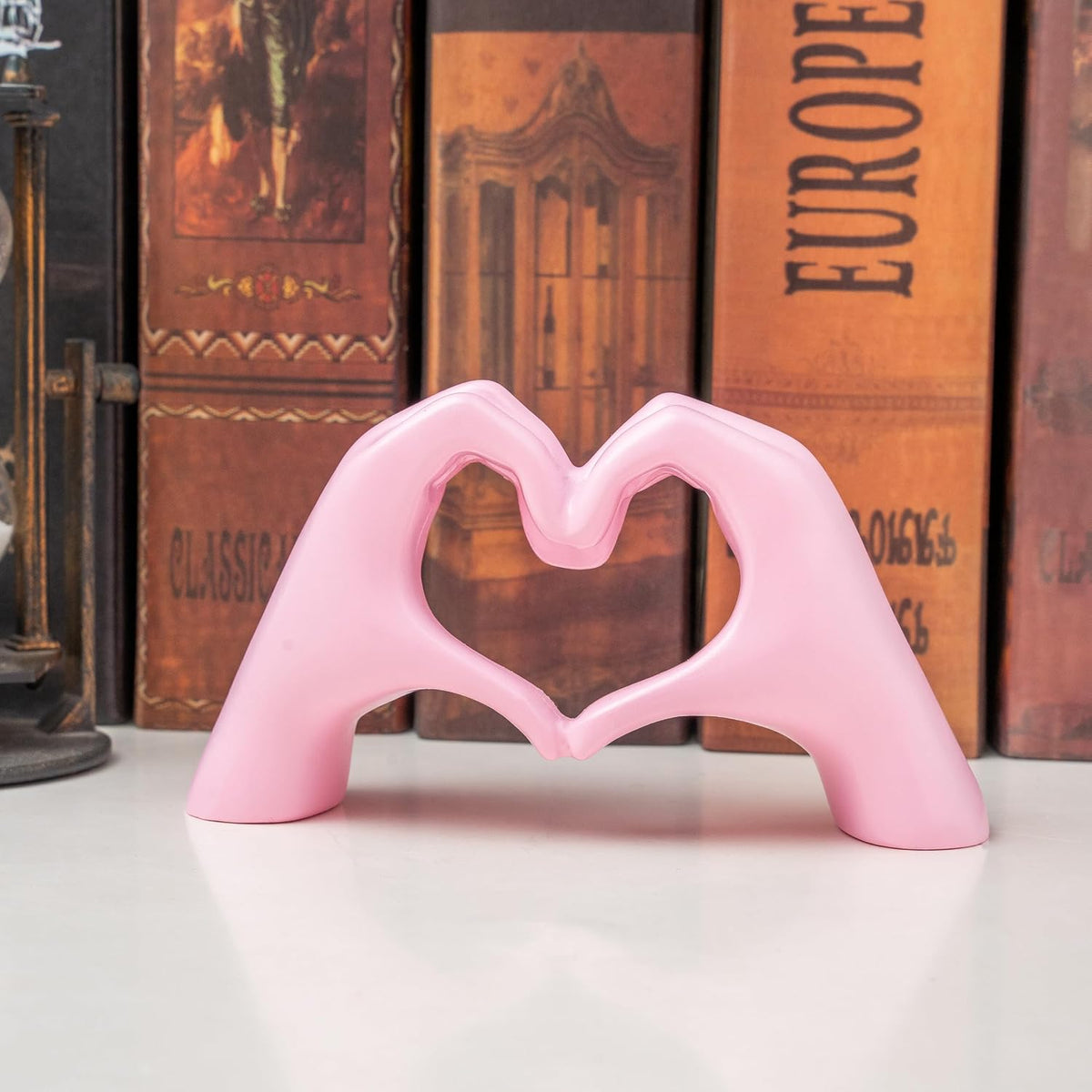 Small Heart Hands Sculpture Decor for Living Room Bedroom Bookshelf Coffe Table and Office Display, Love Finger Statue Modern Aesthetic Home Decor, Unique Gift for Wedding Christmas Birthday (Pink)