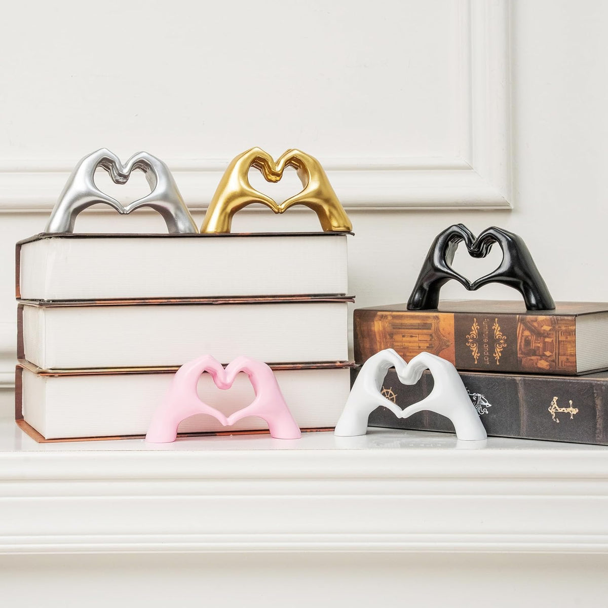 Small Heart Hands Sculpture Decor for Living Room Bedroom Bookshelf Coffe Table and Office Display, Love Finger Statue Modern Aesthetic Home Decor, Unique Gift for Wedding Christmas Birthday (Pink)