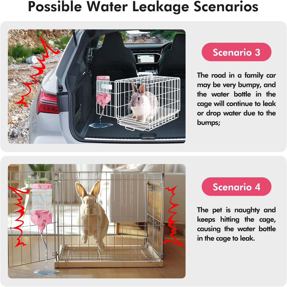 Vannon Small Animal Water Dispenser for Cage, 30oz Auto Feeding Crate Water Bottle for Rabbit, Chinchilla, Ferret, Guinea Pig, Squirrel, Hedgehog, Pet Nozzle Diameter: 10mm, BPA Free, Pink