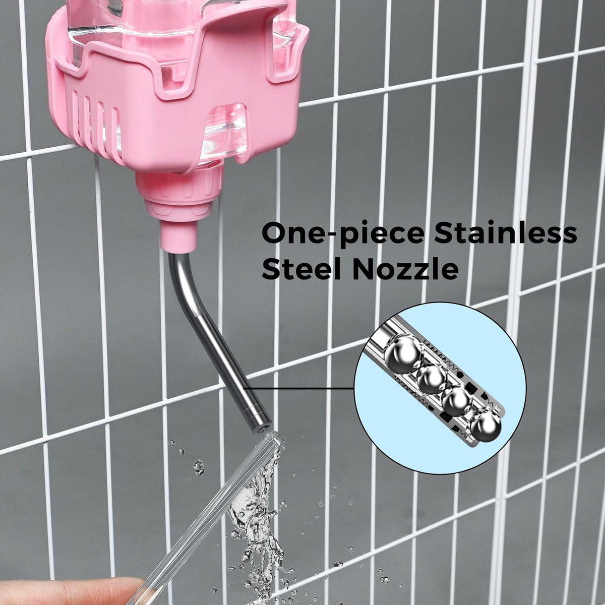 Vannon Small Animal Water Dispenser for Cage, 30oz Auto Feeding Crate Water Bottle for Rabbit, Chinchilla, Ferret, Guinea Pig, Squirrel, Hedgehog, Pet Nozzle Diameter: 10mm, BPA Free, Pink