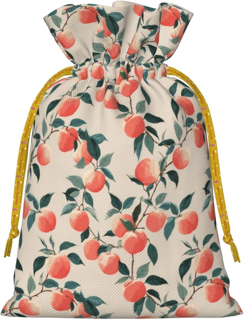 Fruits Peach (3) Print Christmas Drawstring Gift Bags, Reusable Candy Treat Bags For Holiday Birthday Party