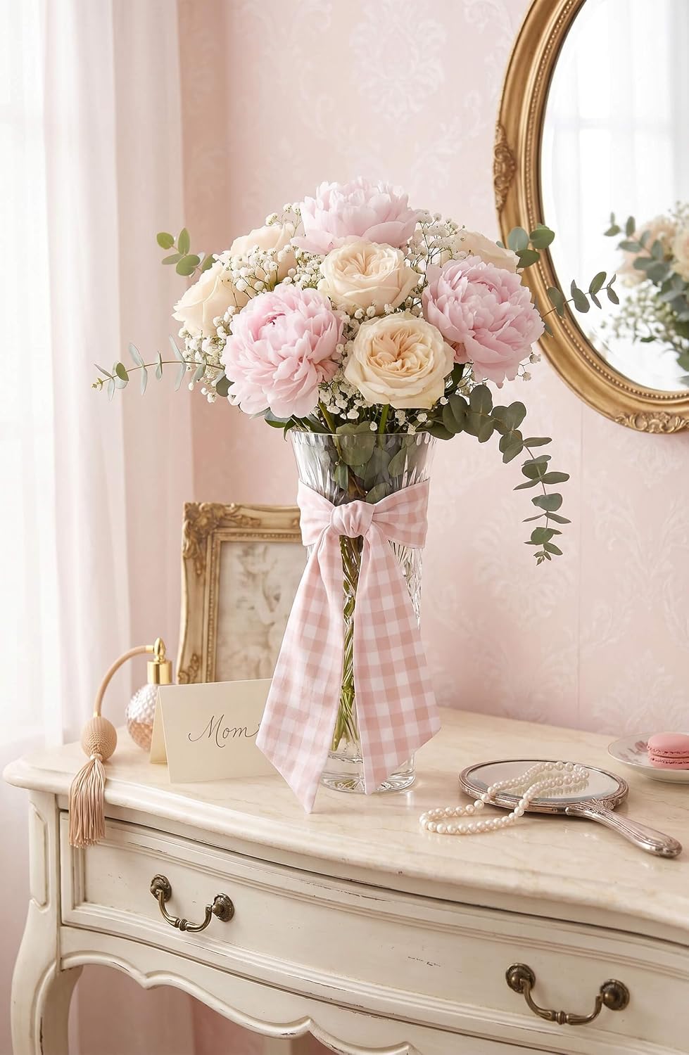 Peach Wreath Sash 2 Pack for Front Door, Spring Easter Baby Shower Gingham Buffalo Check Plaid Ribbon Bows, 5.12" x 54" Each Wedding Decor