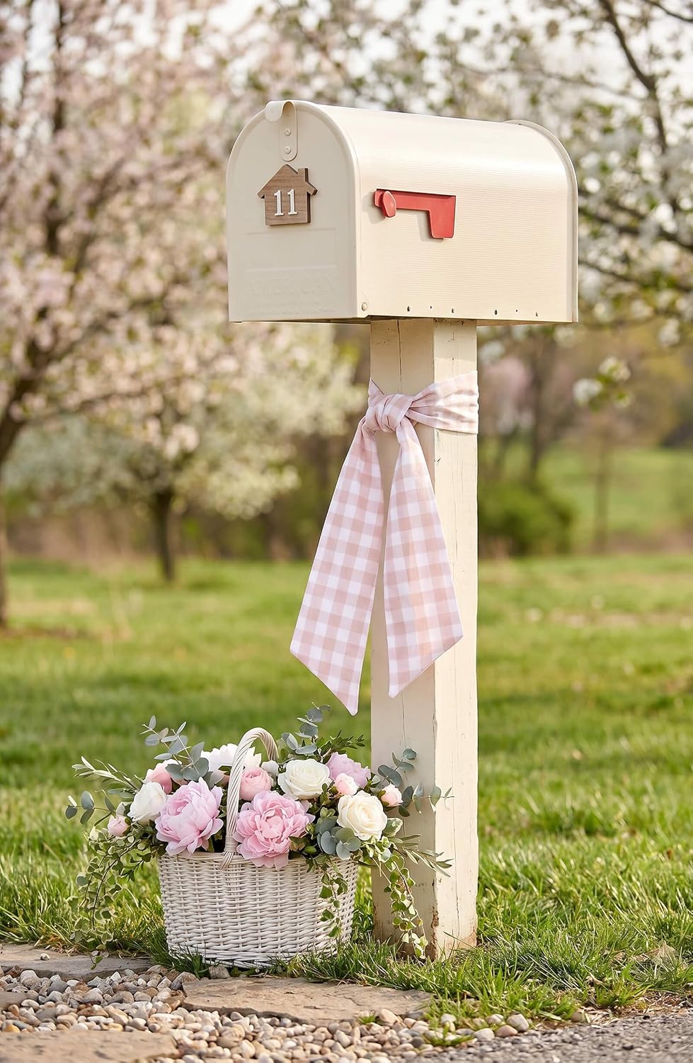 Peach Wreath Sash 2 Pack for Front Door, Spring Easter Baby Shower Gingham Buffalo Check Plaid Ribbon Bows, 5.12" x 54" Each Wedding Decor
