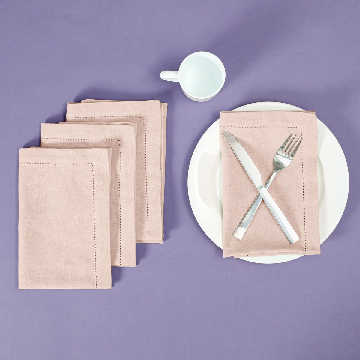 Set of 4 Linen Bidding Cloth Napkins 18x18 - Reusable Washable Fabric Dinner Napkins with Mitered Corners, Flax Cotton Blend, Long-Lasting Durability, Perfect for Everyday Use. (Peach, Pack of 4)