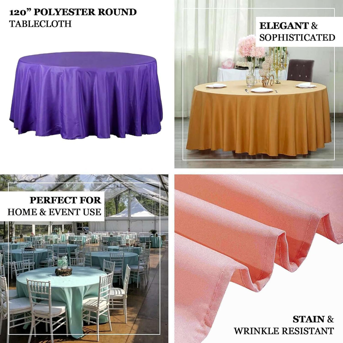 Round Tablecloth, 120 Inch Stain & Wrinkle Resistant Washable Table Cloth, Decorative Polyester Fabric Table Cover for Banquet, Wedding, Dining - Blush