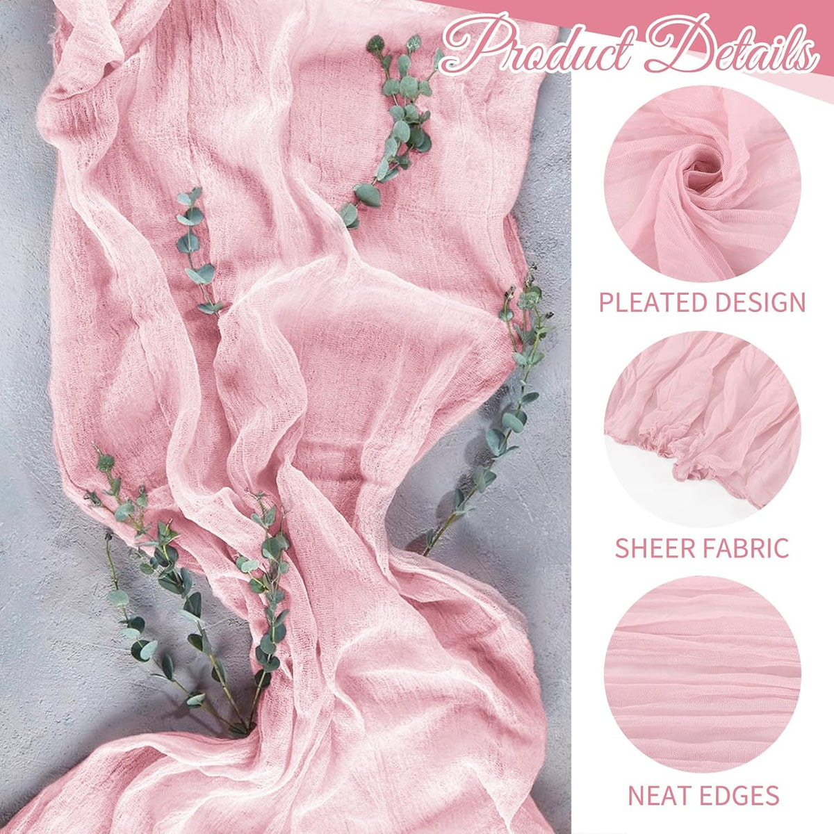 6 Pack Light Pink Table Runner 17x108 Inch Cheesecloth Table Runner Boho Gauze Table Runners Romantic Rustic Sheer Fabric Cheese Cloth Table Runners for Wedding Party Baby Shower Birthday Home Decor