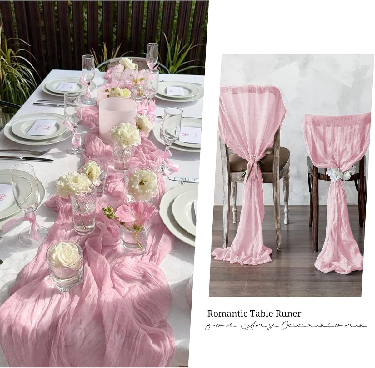 6 Pack Light Pink Table Runner 17x108 Inch Cheesecloth Table Runner Boho Gauze Table Runners Romantic Rustic Sheer Fabric Cheese Cloth Table Runners for Wedding Party Baby Shower Birthday Home Decor