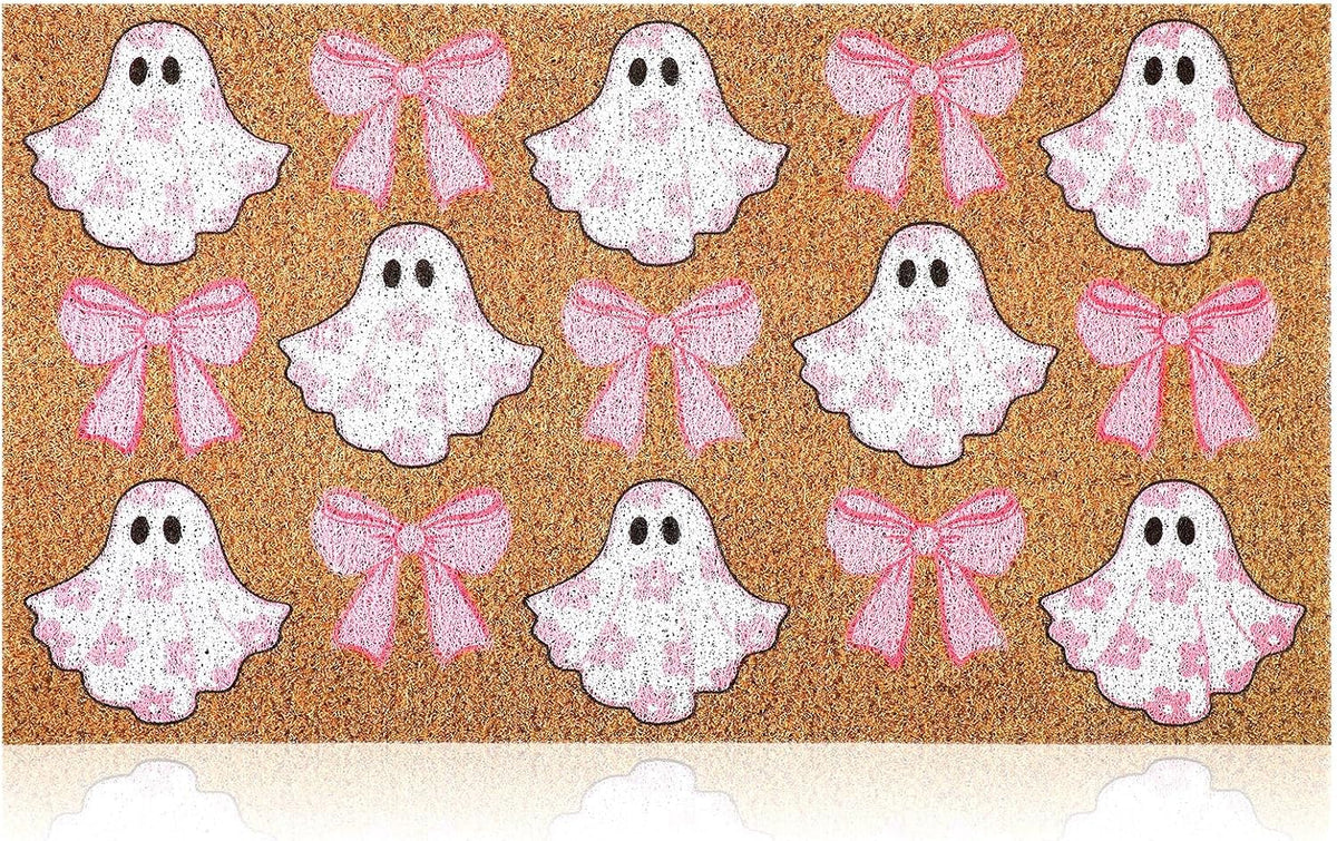 Halloween Doormats Pink Ghost Bow Floral Outdoor Non-Slip Doormat