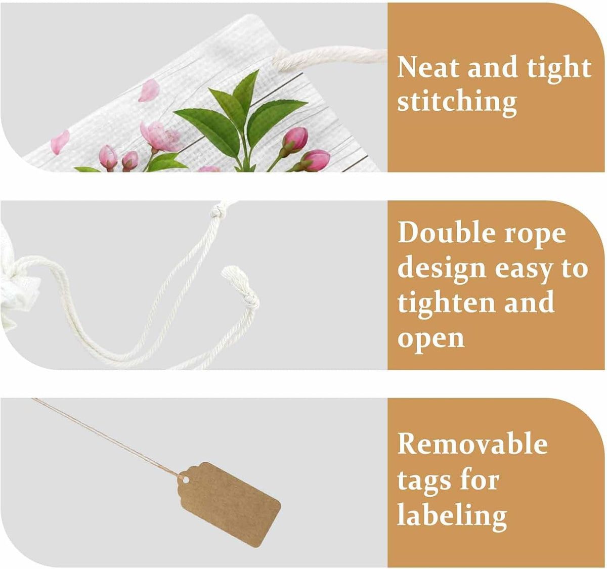 Victoroes Spring Peaches Drawstring Gift Bags 10 Pcs 5" x 7" Small Peaches Flowers Wood Grain Gift Bag Reusable Fabric Wrap Bags for Wedding Party Birthday Holiday