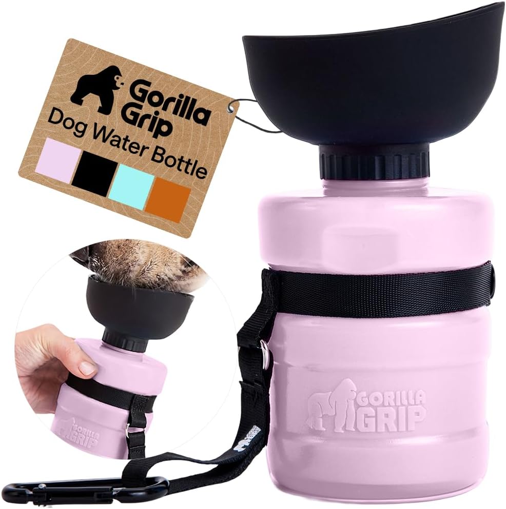 Portable Dog Water Bottle, Food Grade Silicone, 12oz Pink