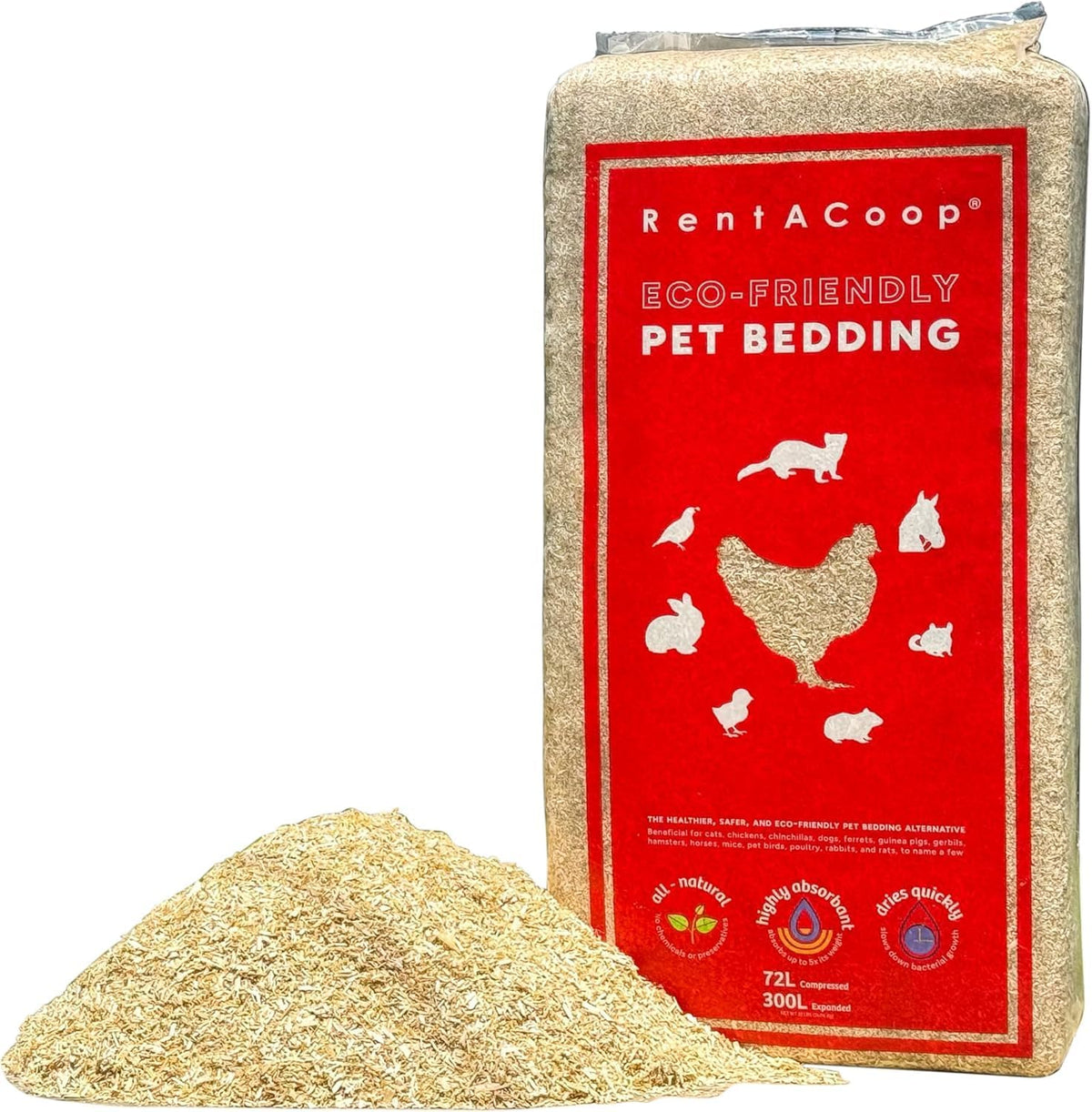 RentACoop Extra-Soft Premium Hemp Bedding 300L – Super Absorbent, Low Dust, Natural Odor Control for Chicken Coops, Nest Boxes, Small Animals, Reptiles & Horses