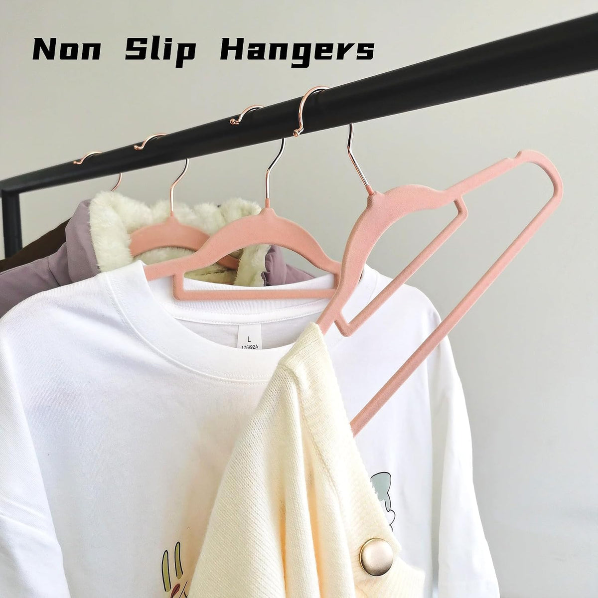 Pink Velvet Hangers 50 Pack - Adult Hangers Rose Gold Hook, Space Saving Non-Slip Clothes Hangers, 16.5 Inch with Tie Bar for Coats,Sweater,Jackets,Dresses, Shirts, Suits & T-Shirts