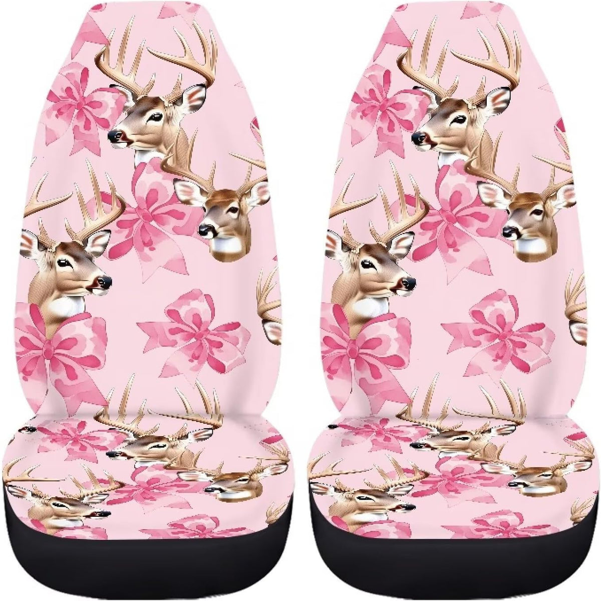 Deer with Pink Bow Print Car Seat Covers Front Seats Only