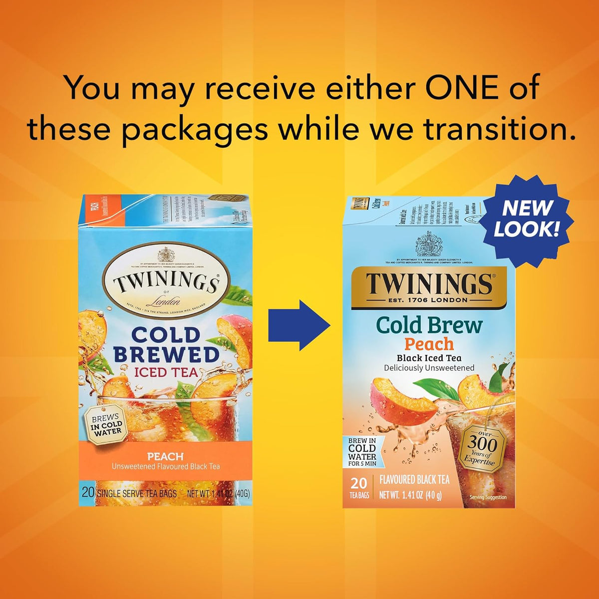 Peach Cold Brew Iced Tea Bags, 20 Count (Pack of 6), Unsweetened Flavoured Black Tea, Caffeinated, 120 Teabags