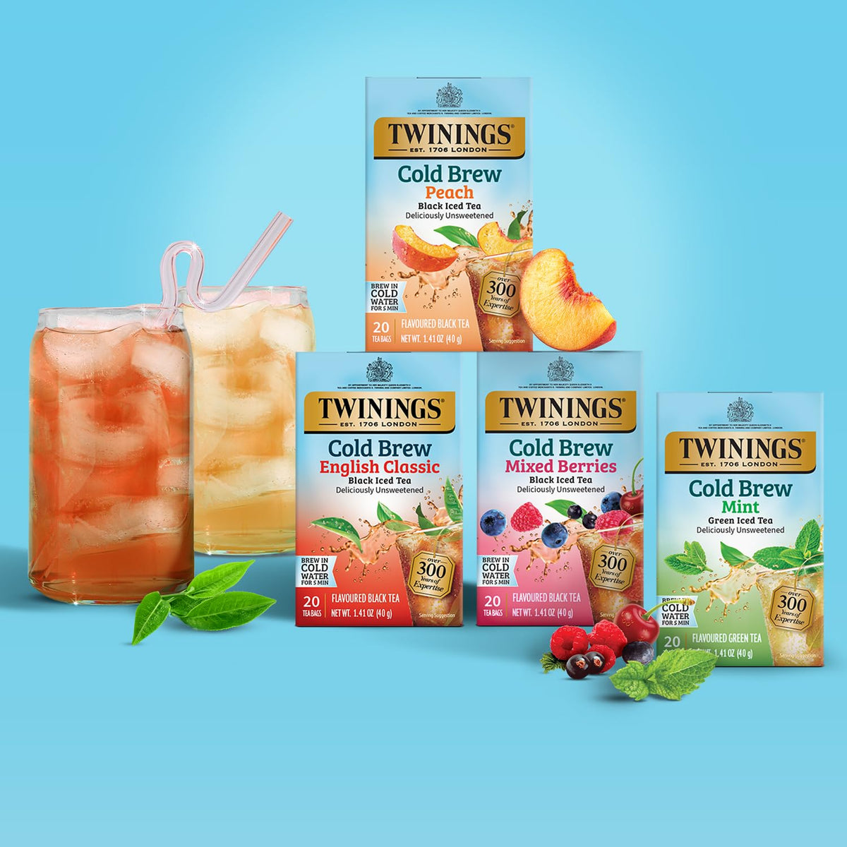 Peach Cold Brew Iced Tea Bags, 20 Count (Pack of 6), Unsweetened Flavoured Black Tea, Caffeinated, 120 Teabags
