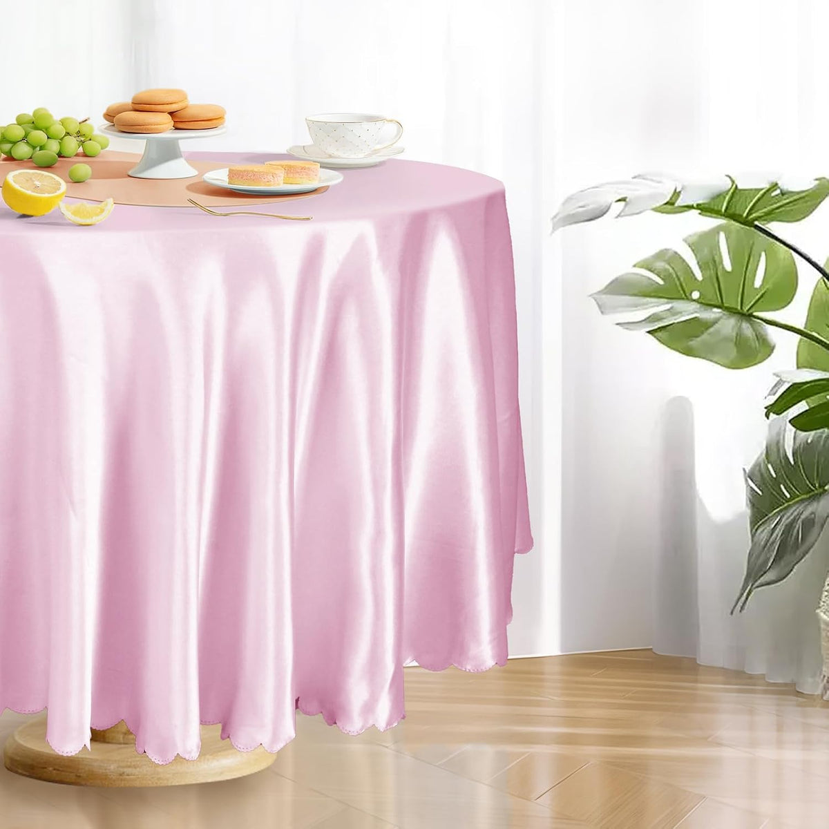 Pink 90 Inch Round Satin Tablecloth, Wrinkle-Free Party Cover