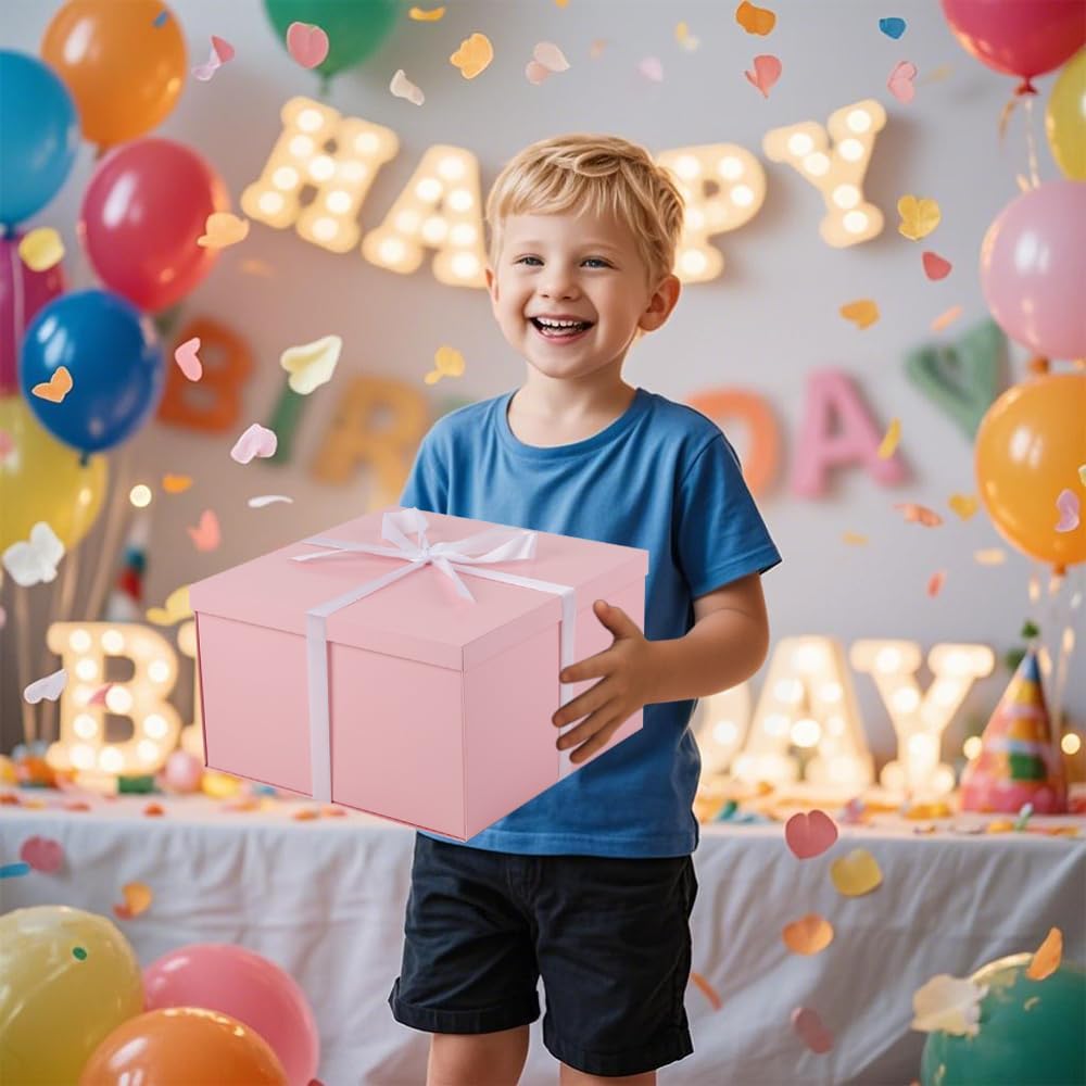 Extra Large Pink Gift Box with Lid 13x13x7 Inches, for Presents