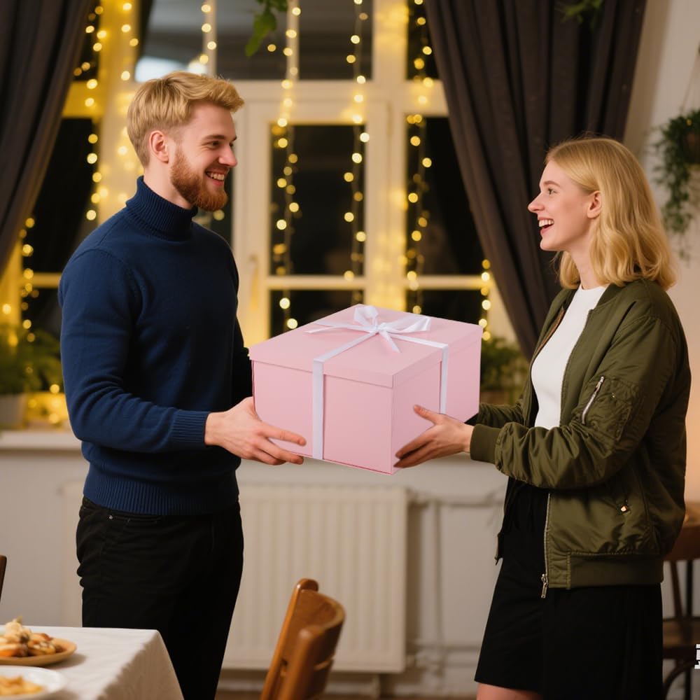 Extra Large Pink Gift Box with Lid 13x13x7 Inches, for Presents