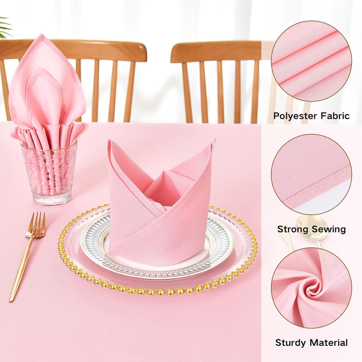 Cloth Napkins Set of 6 Washable Dinner Napkins Square 18X18 Inch Pink Reusable Table Napkin with Hemmed Edges for Hotel Restaurant Wedding Party Banquet Event