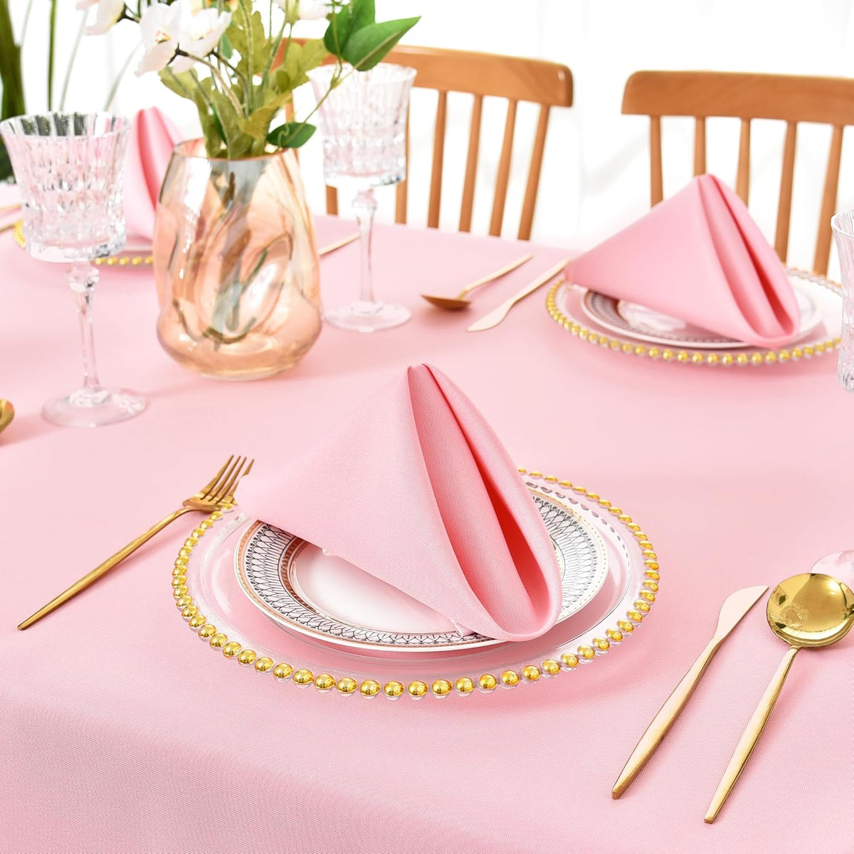 Cloth Napkins Set of 6 Washable Dinner Napkins Square 18X18 Inch Pink Reusable Table Napkin with Hemmed Edges for Hotel Restaurant Wedding Party Banquet Event
