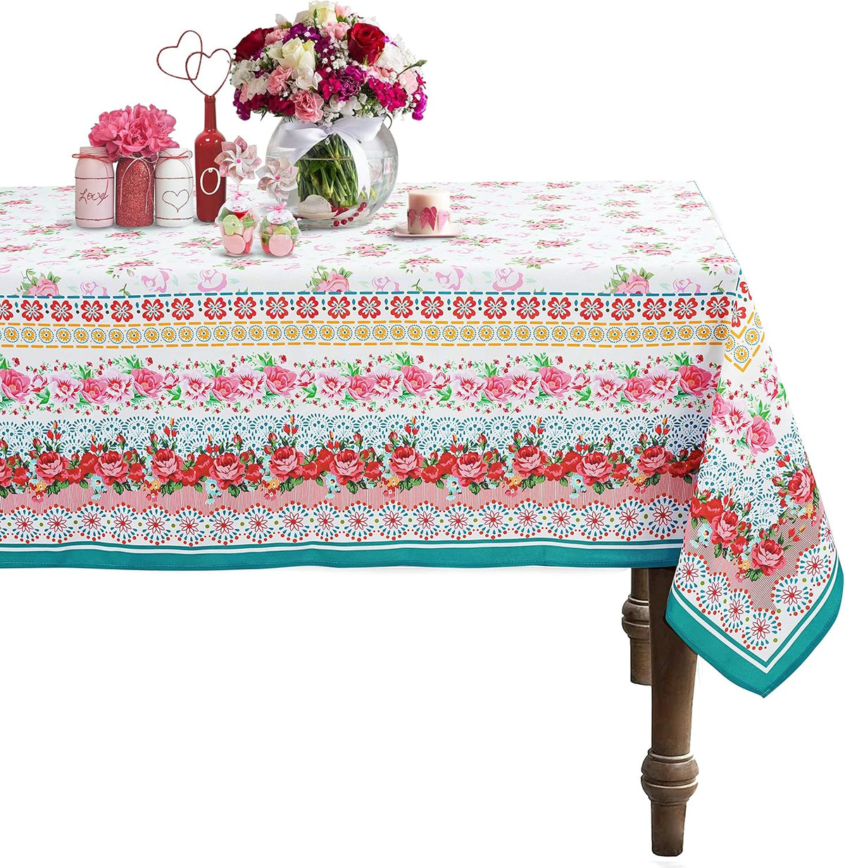 Rectangle Tablecloth - 60 x 84 Inch Pink Pioneer Design Rustic Tablecloth Classic French Country Printed Farmhouse Table Cover for Farmhouse Decoration, Suitable for Home, Kitchen Dining
