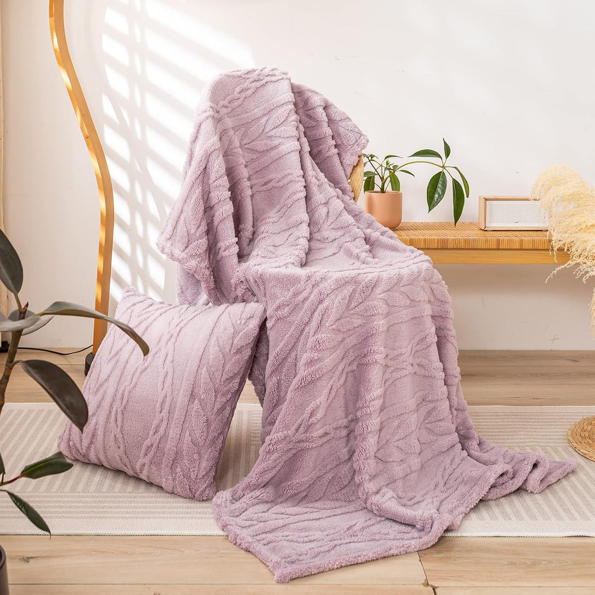Sherpa Fleece Large Throw Blanket, Rose Pink, 50"x65"