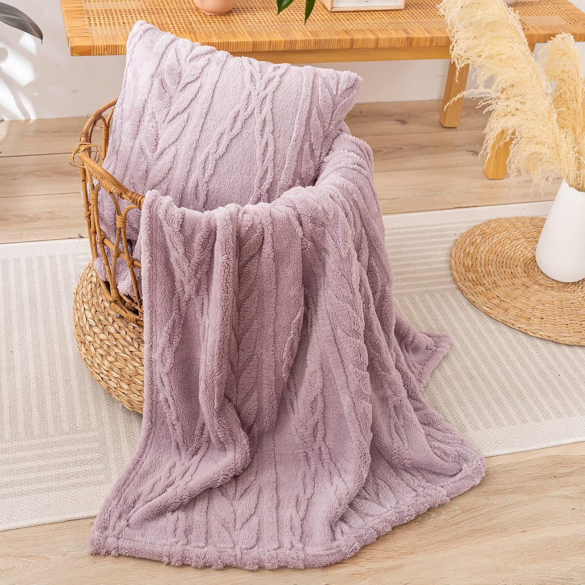 Sherpa Fleece Large Throw Blanket, Rose Pink, 50"x65"