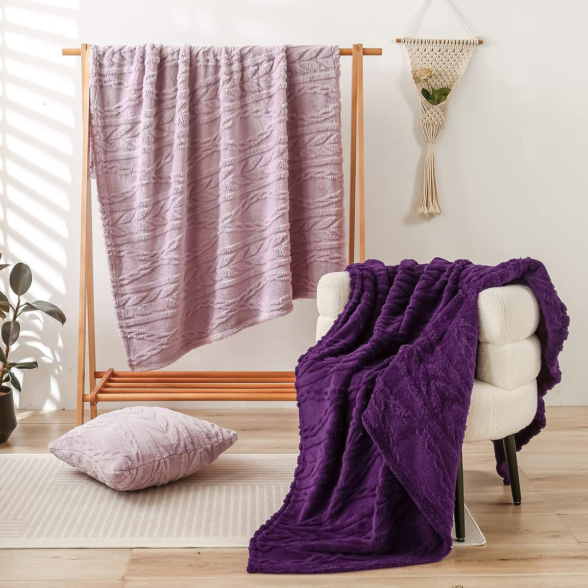 Sherpa Fleece Large Throw Blanket, Rose Pink, 50"x65"