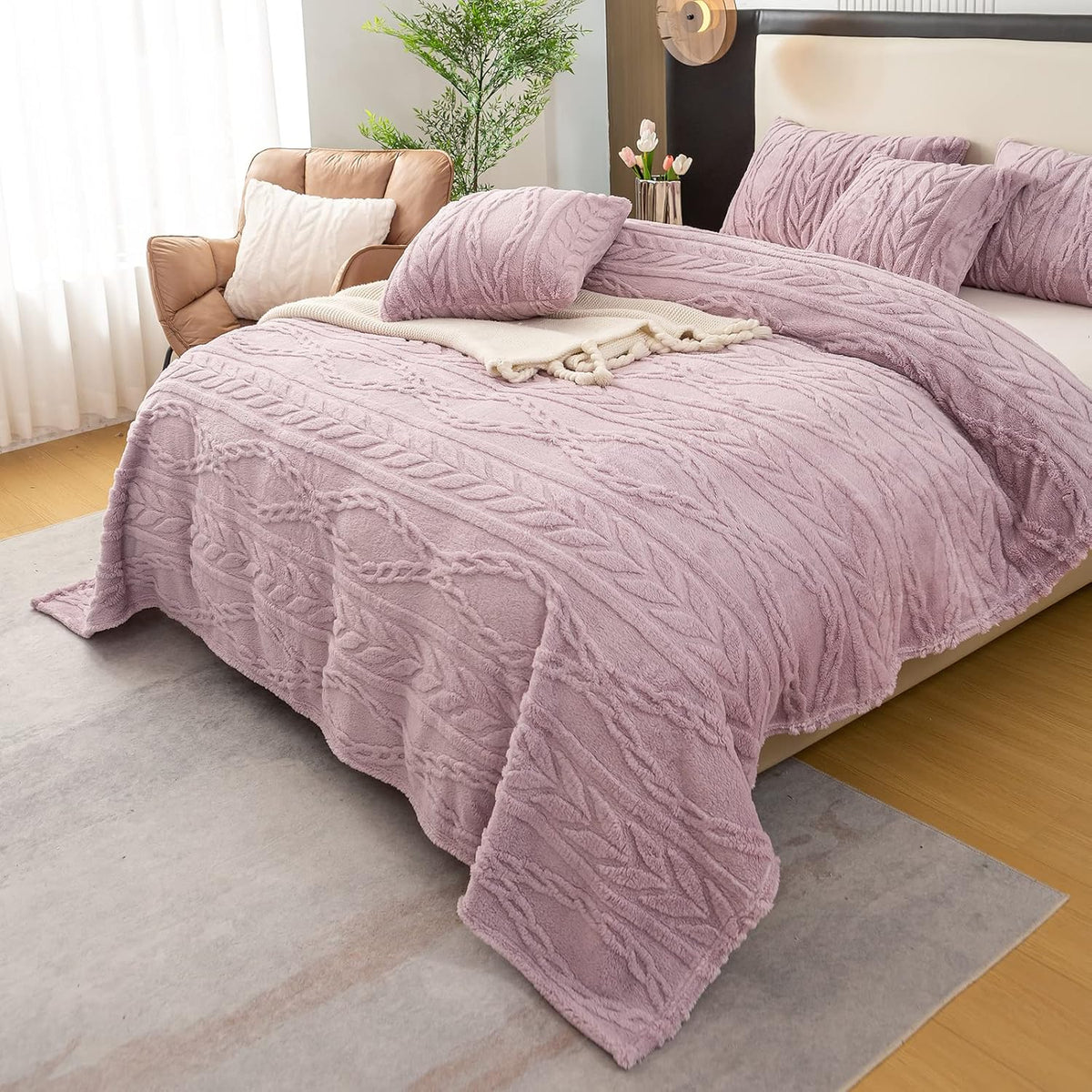Sherpa Fleece Large Throw Blanket, Rose Pink, 50"x65"