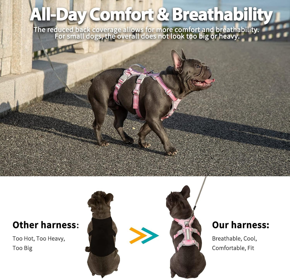 Escape Proof Dog Harness, No Pull Reflective Harness with Lift Handle, Adjustable Pet Vest with Front and Back Leash Clips for Small Medium Large Dogs Walking Hiking Training (Pink,L)