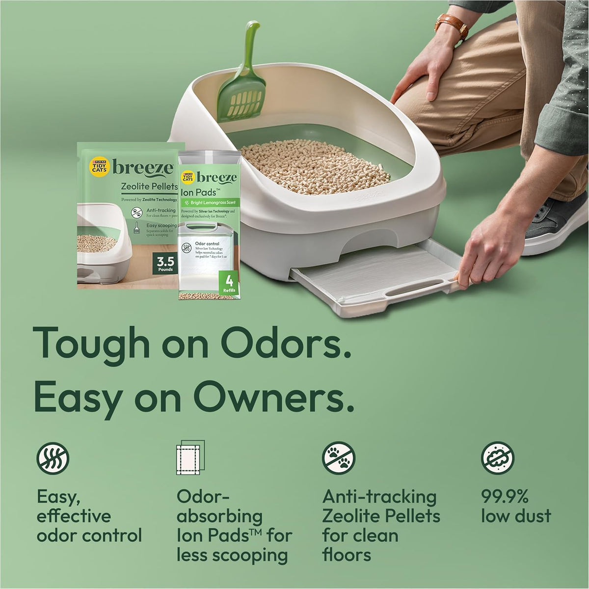 Purina Tidy Cats Litter Box System, BREEZE System Starter Kit Litter Box, Litter Pellets & Pads