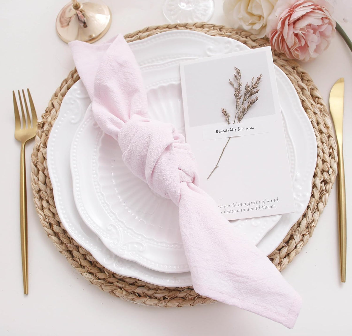 Dinner Cloth Napkins Bulk,100% Soft Cotton Linen Napkins,Washable Napkins with Hemmed Edges for Wedding Decoration Easter Spring Bridal Shower,16”*16”,(Set of 12, Pale Pink)