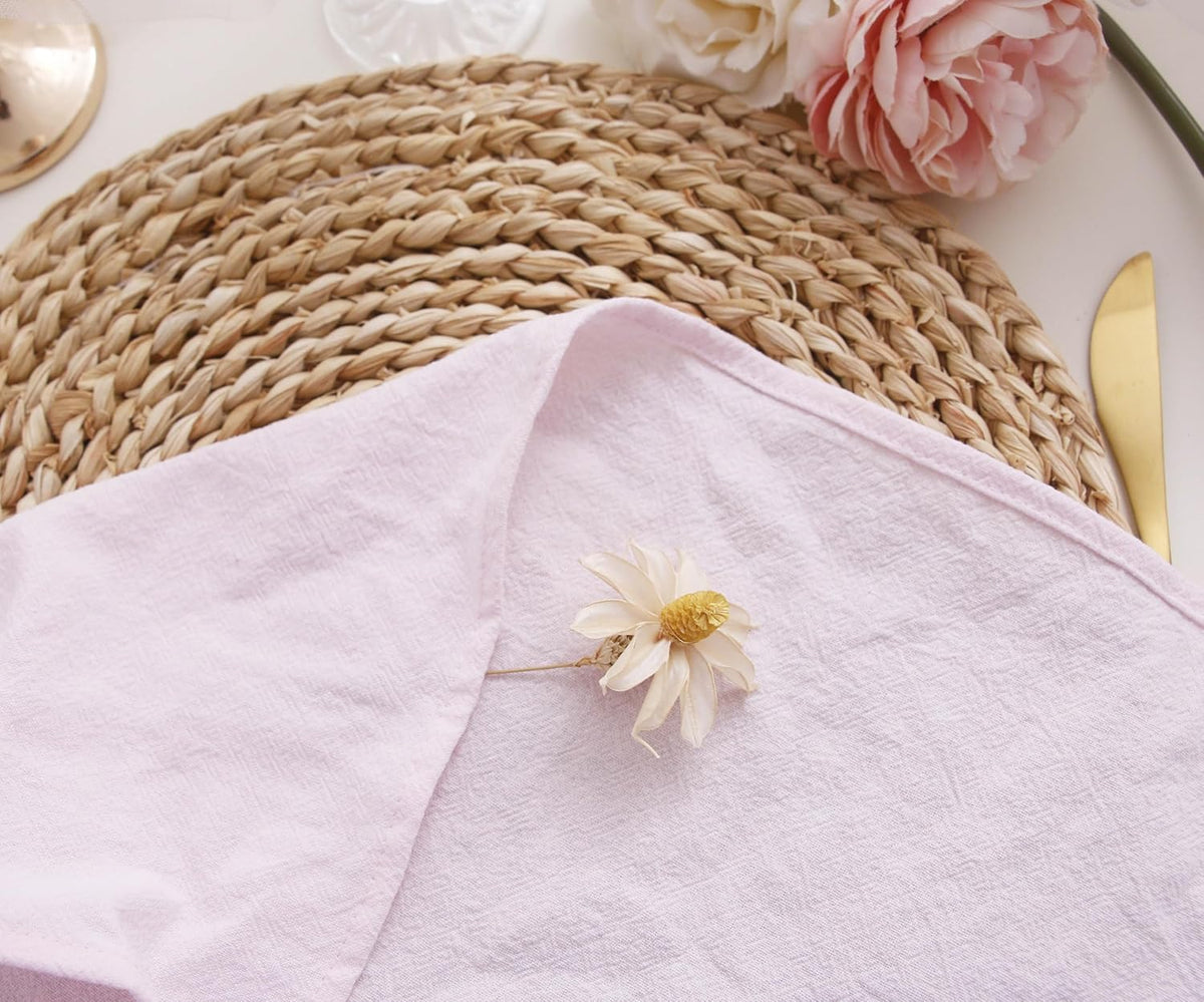 Dinner Cloth Napkins Bulk,100% Soft Cotton Linen Napkins,Washable Napkins with Hemmed Edges for Wedding Decoration Easter Spring Bridal Shower,16”*16”,(Set of 12, Pale Pink)