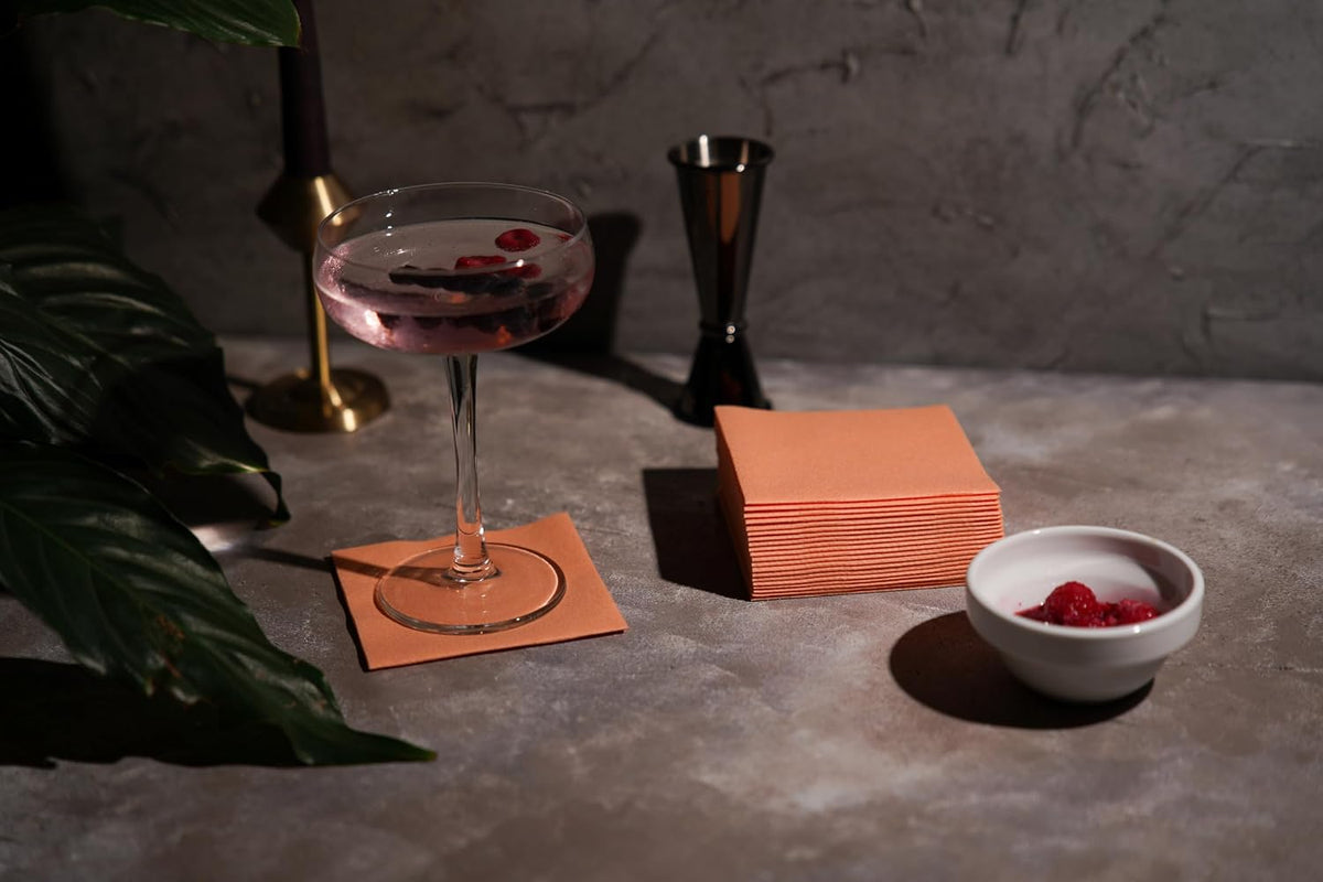 Cocktail Napkins, 100 Pack Disposable Luxury Linen Like Airlaid Beverage Napkins, Soft, Absorbent, Restaurant Bar Cocktail Napkins for Kitchen, Parties, Weddings,Dinners or Events (Peach)