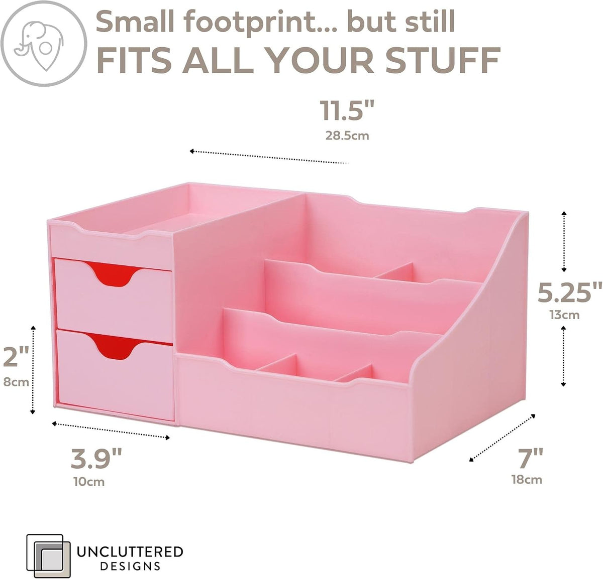 Makeup Organizer With Drawers - Cute Kawaii Countertop Storage for Cosmetics, Pretty Vanity Holder for Perfume, Skincare, Brush, Lipstick, Nail Polish and other Accessories Pink