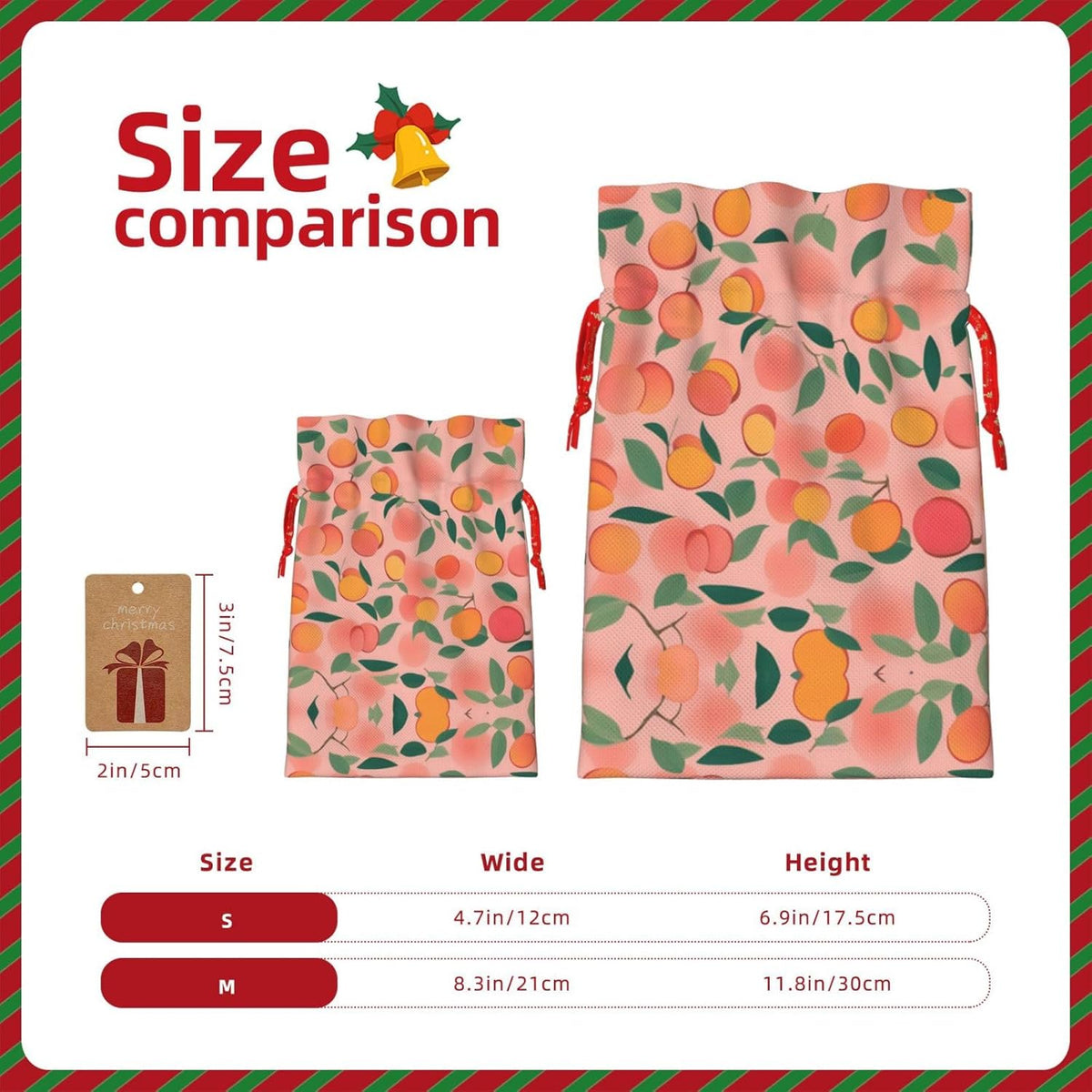 MDATT Pink Peach Pattern Seamless Pattern 1 Drawstring Gift Bags,5 X 7 Inch Goodie Bags For Wedding Party,Christmas Birthday Halloween Decor