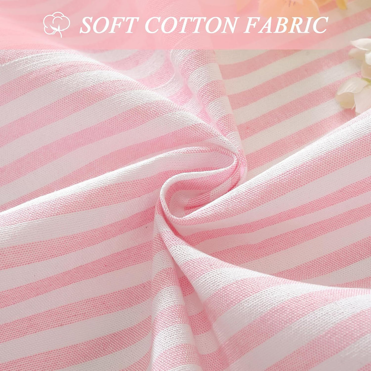 Striped Ruffled Tablecloth Rectangle Spring Cotton Blend Stripe Table Cloth with Tassel, Farmhouse Washable Wrinkle Free Table Cover for Valentines Day Outdoor Picnic Party, Pink, 55''x86''