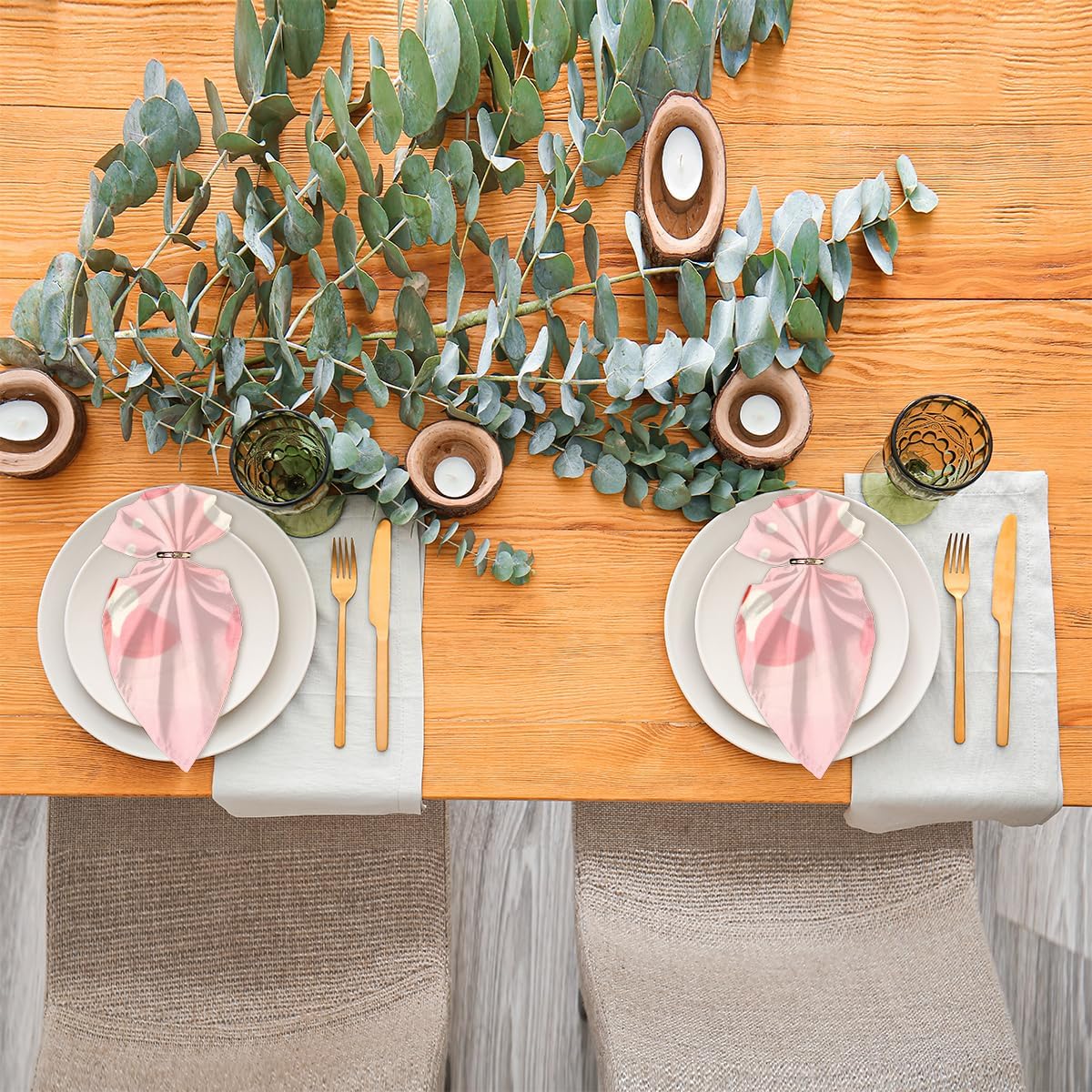 6pcs Cloth Napkins, Watercolor Pink White Dots Pattern Polyester Napkins 20"x 20" Washable Perfect for Wedding Party Dinner Cocktail Restaurant Home Kitchen