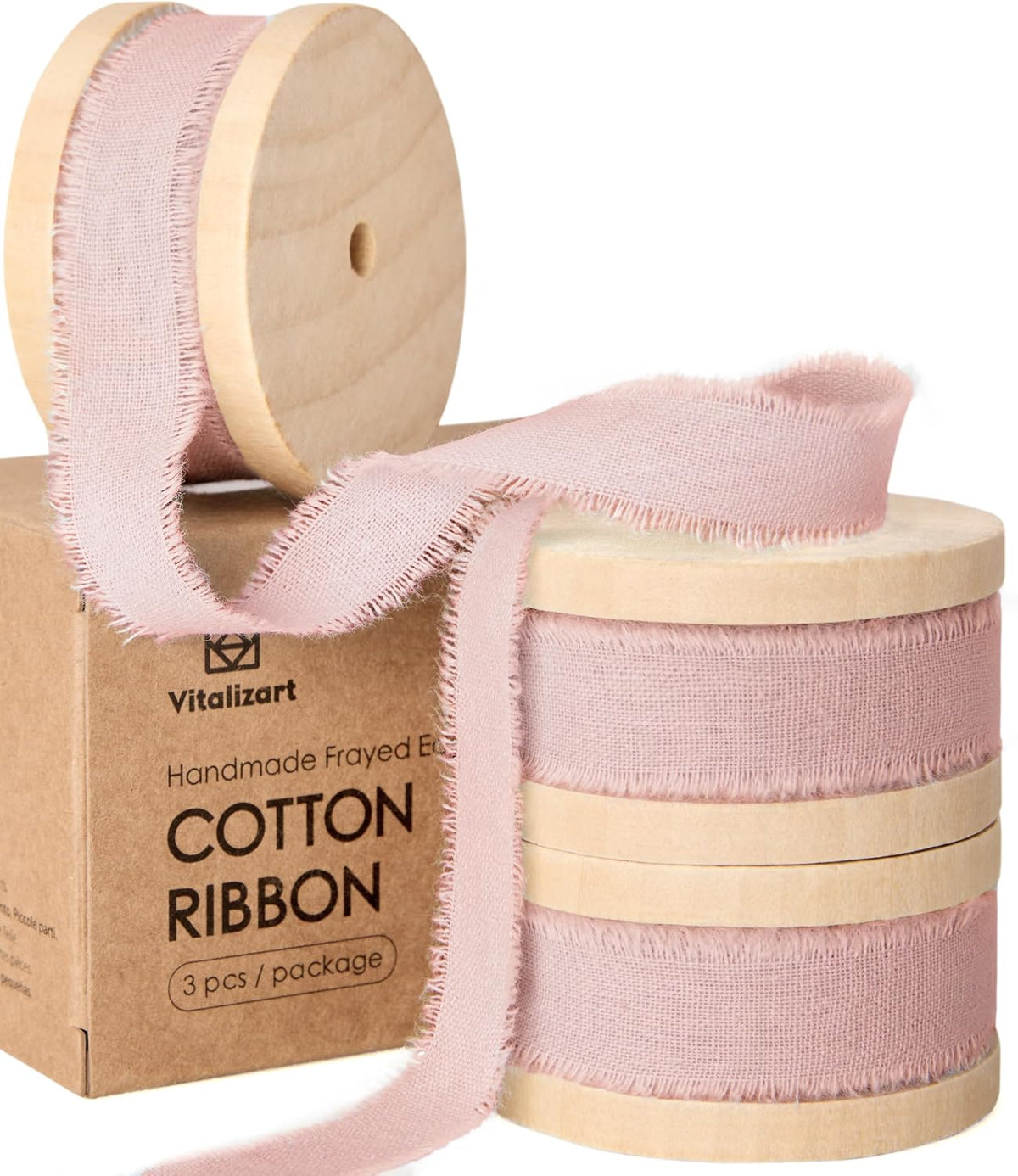 Pink Cotton Ribbon 5/8" x 21Yd Handmade Frayed Fringe