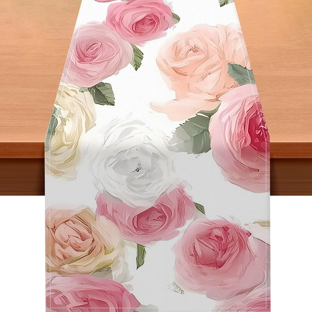 Pink Rose Table Runner Floral Decor 13x72 Inch Burlap