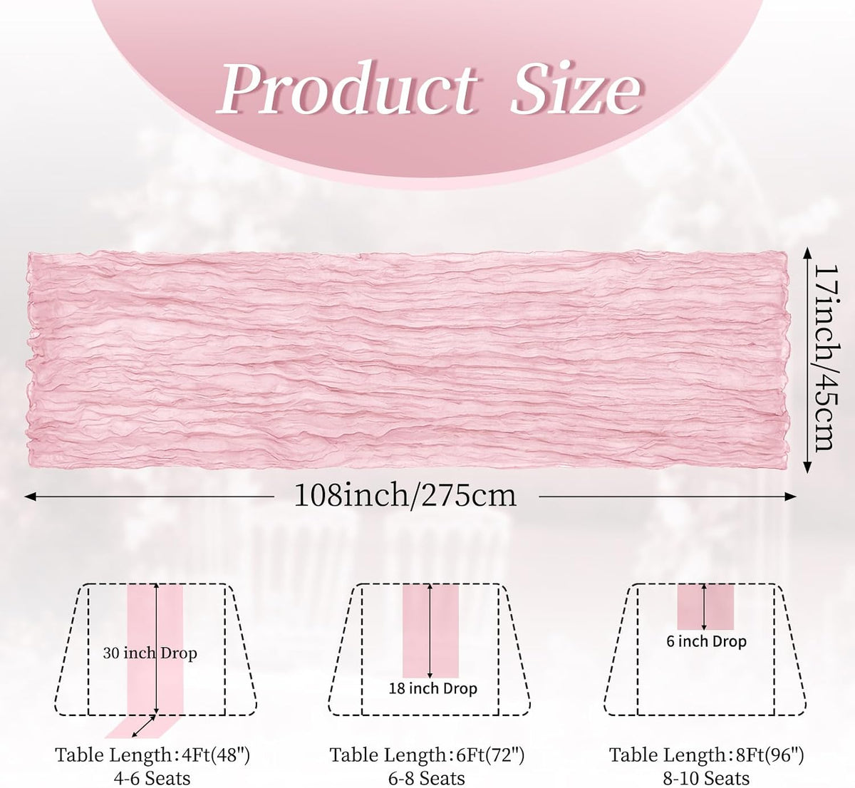 8 Pack Light Pink 17 x 108 Inch Cheesecloth Table Runner - Boho Gauze Sheer Fabric for Wedding Baby Shower Party Home Decor