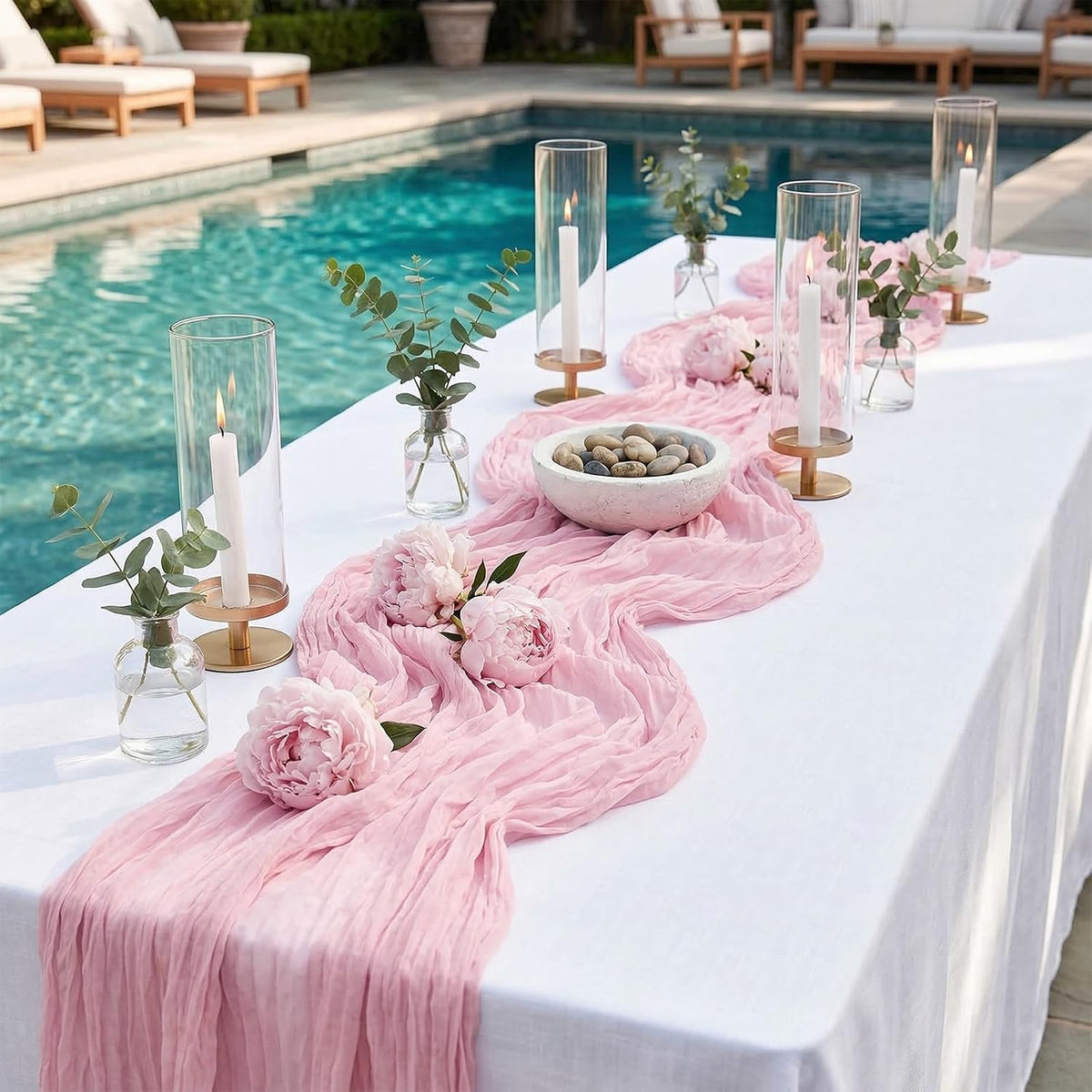 8 Pack Light Pink 17 x 108 Inch Cheesecloth Table Runner - Boho Gauze Sheer Fabric for Wedding Baby Shower Party Home Decor