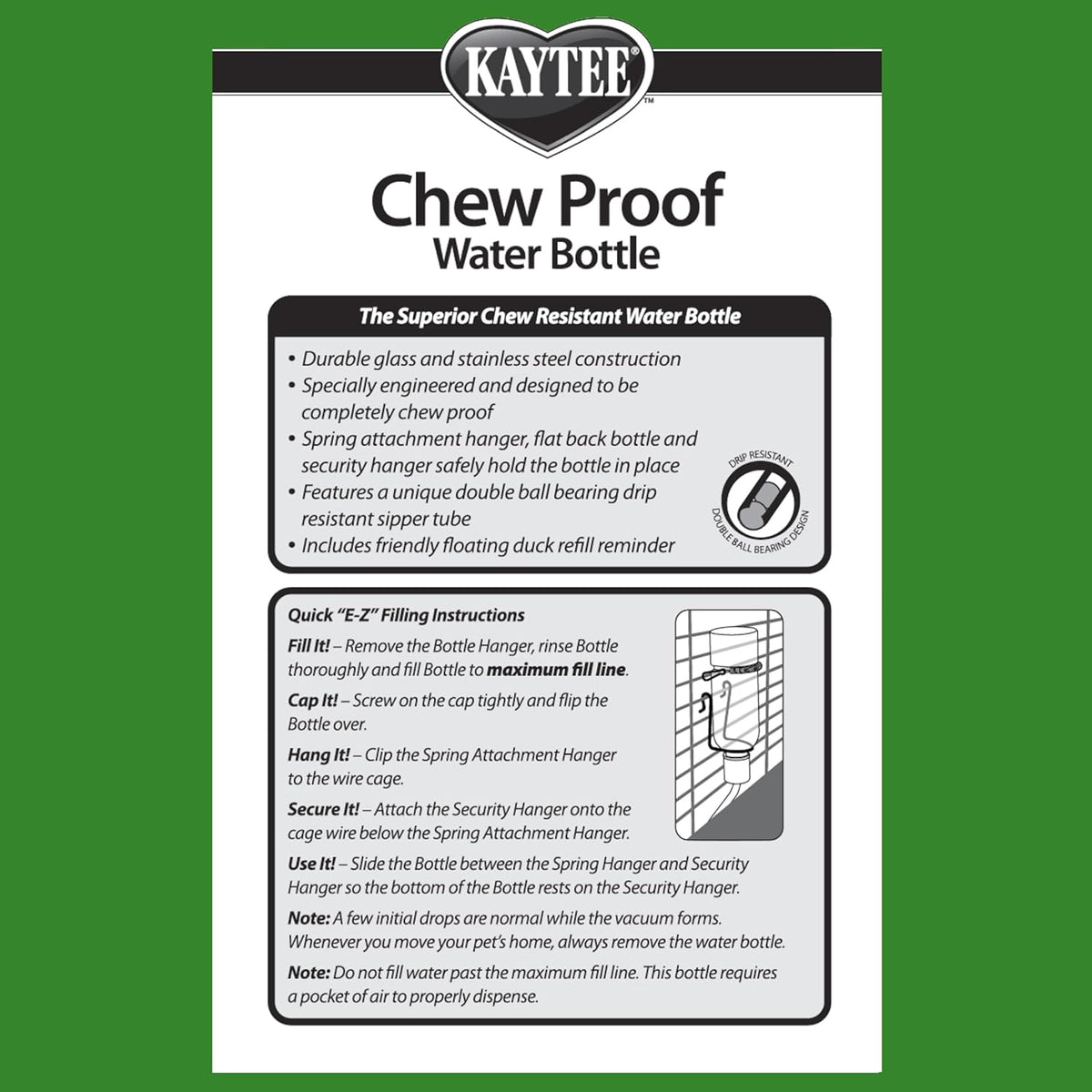 Kaytee Chew-Proof Water Bottle for Pet Ferrets and Rabbits, 26 oz