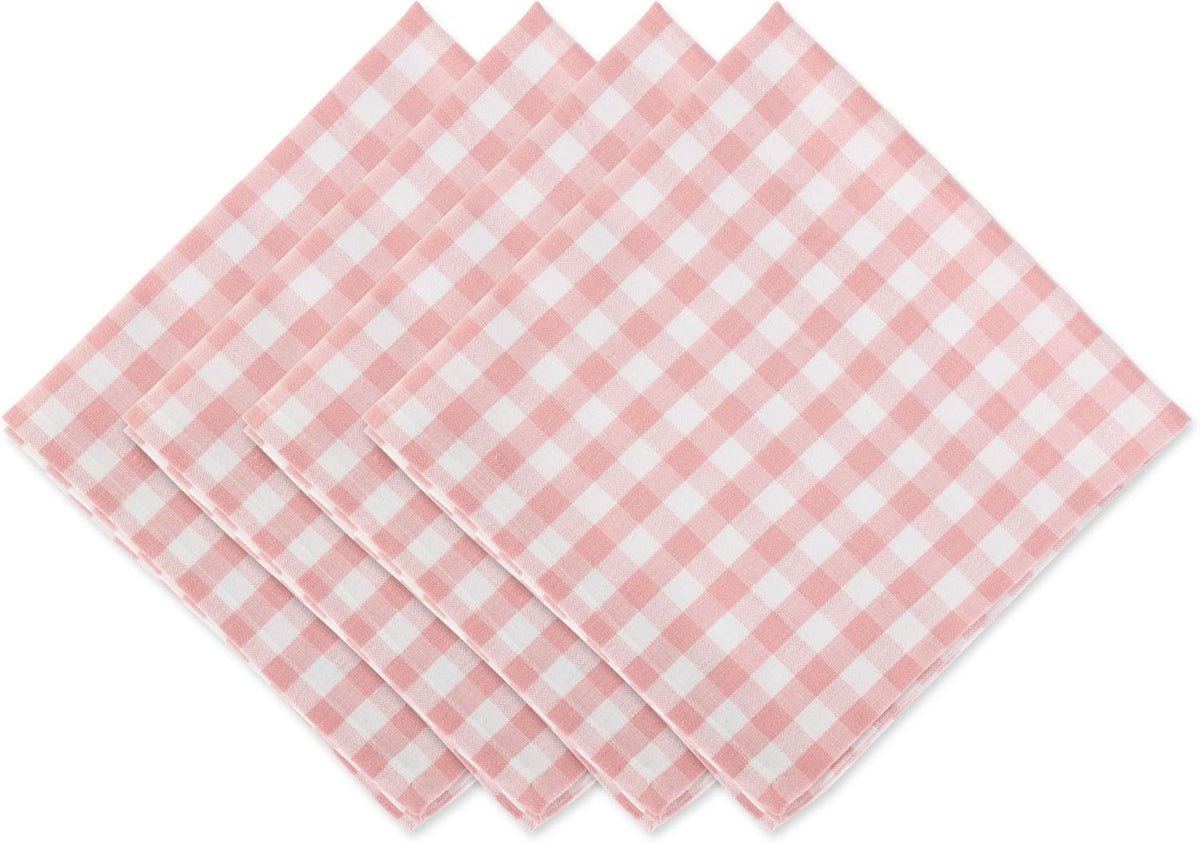 DII Cotton Napkin Set Machine Washable Everyday Basic, 20x20, Pink & White Gingham, 6 Count