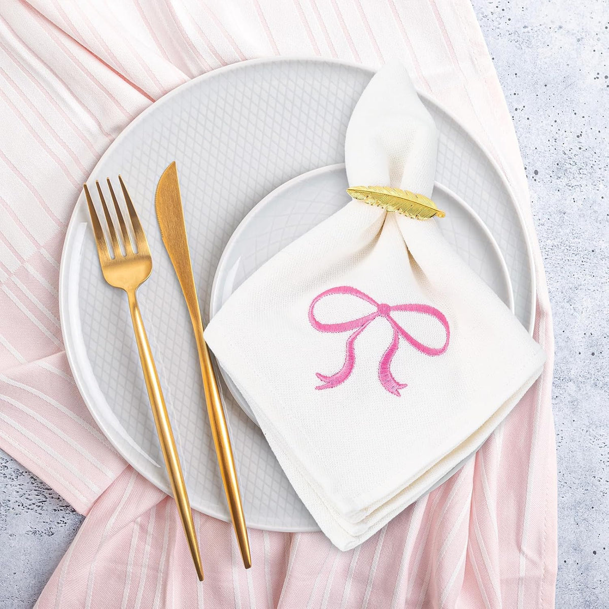 FYSUIMU Pink Bow Cloth Napkins Washable Coquette Bowknot Dinner Napkin Reusable Cotton Bow Napkins 18 x 18 Inch Cute Kitchen Top Collection for Wedding Birthday Bridal or Baby Shower Party, 2Pcs